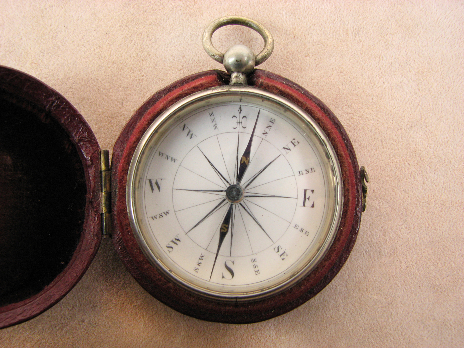 Early Victorian pocket compass in leather covered outer case